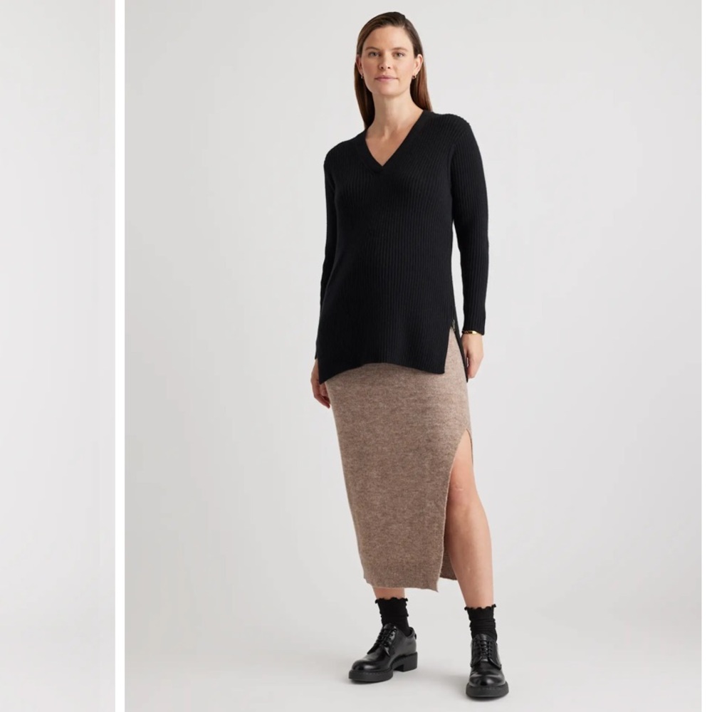 Quince Mongolian Cashmere Ribbed Side Zip Maternity Sweater Size XS